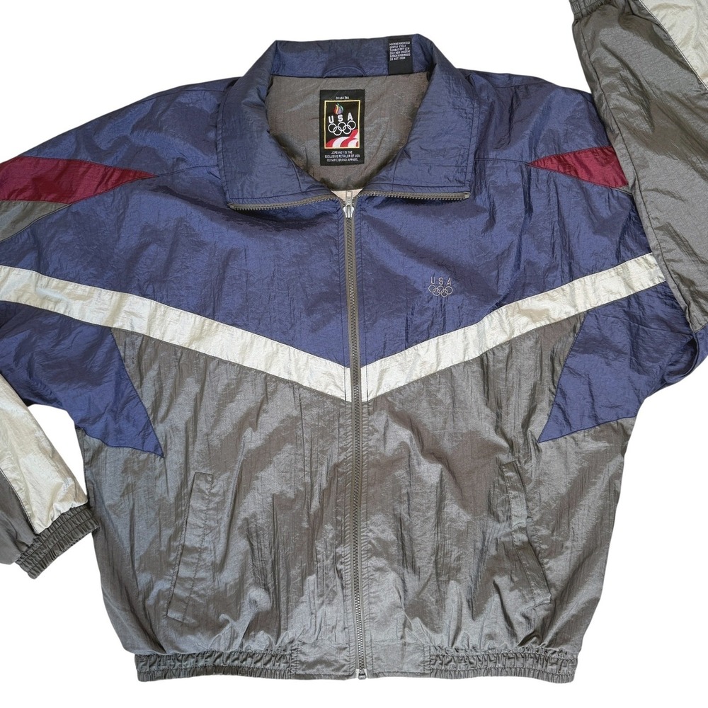 Vtg Mens JCPenney USA‎ Olympic Brand Windbreaker Track Jacket Large Retro 90s